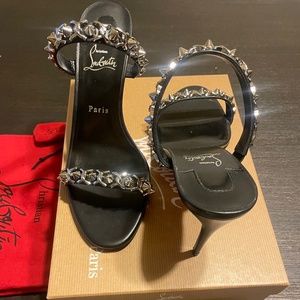 Christian Louboutin Just Chain Leather High-Heel Black Slide Sandals. EU 41.